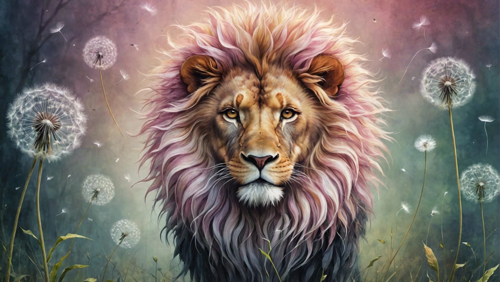 Dandelion-Lion in Whimsical Watercolor Style