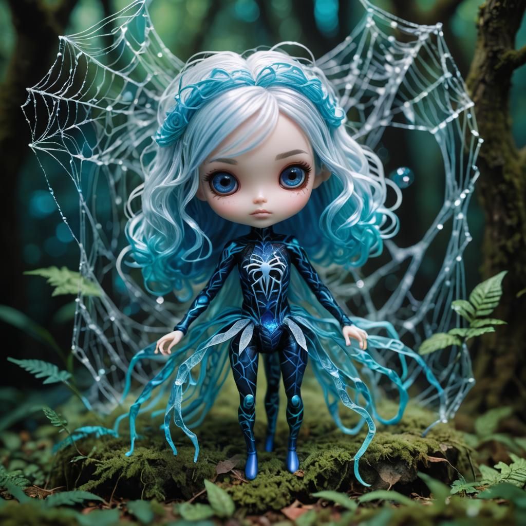 Chibi Spider Woman in Ethereal Forest: Anime Art
