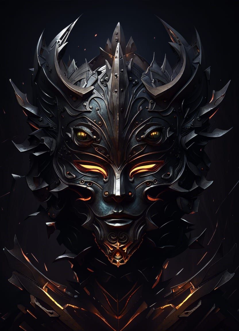 Broken Metal Mask in Dark Fantasy Style