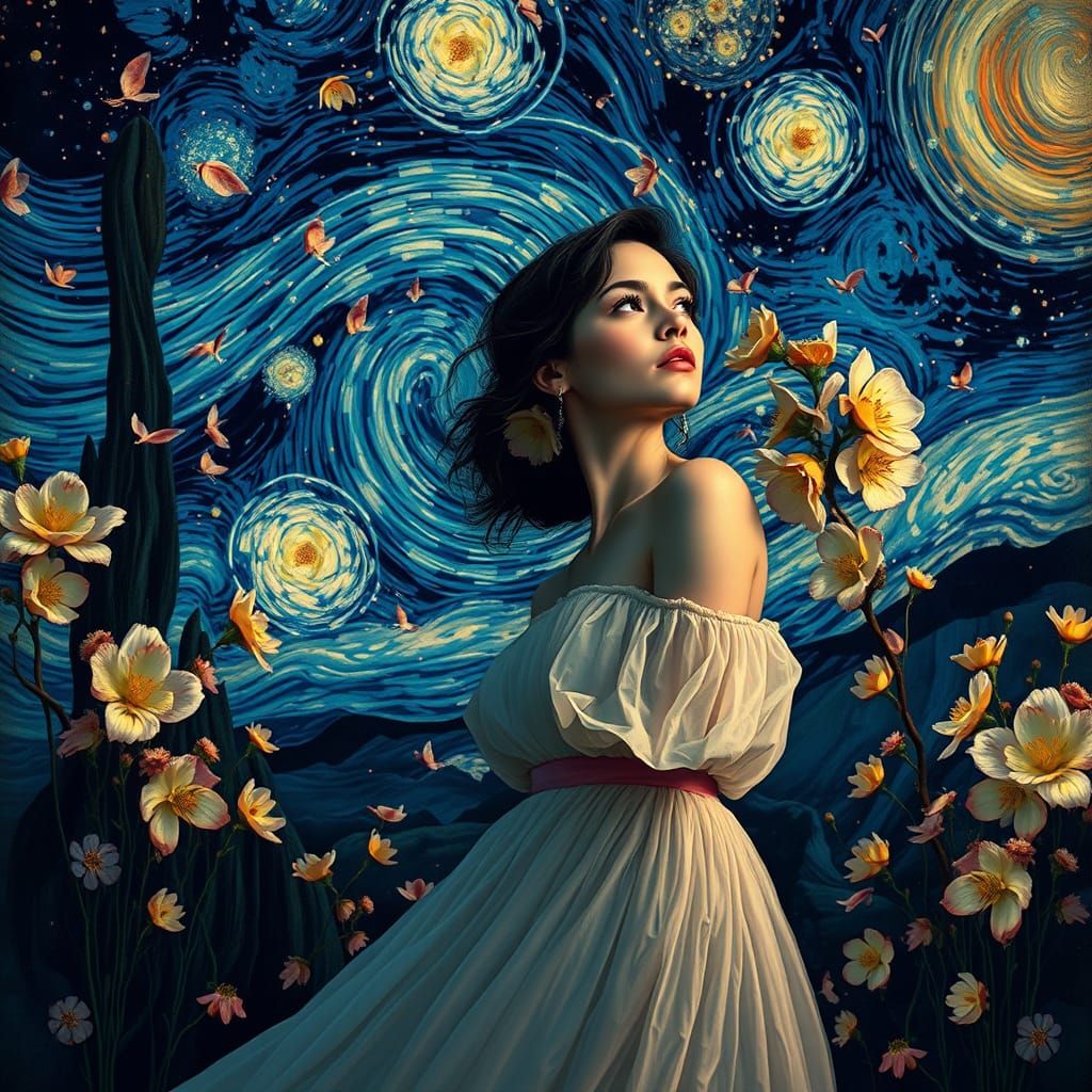 Starry Night with "uninvited" lady - but - nice - she fits well...