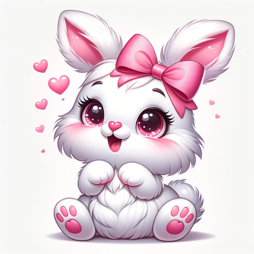 Cute Cartoon White Bunny in Joyful Pose