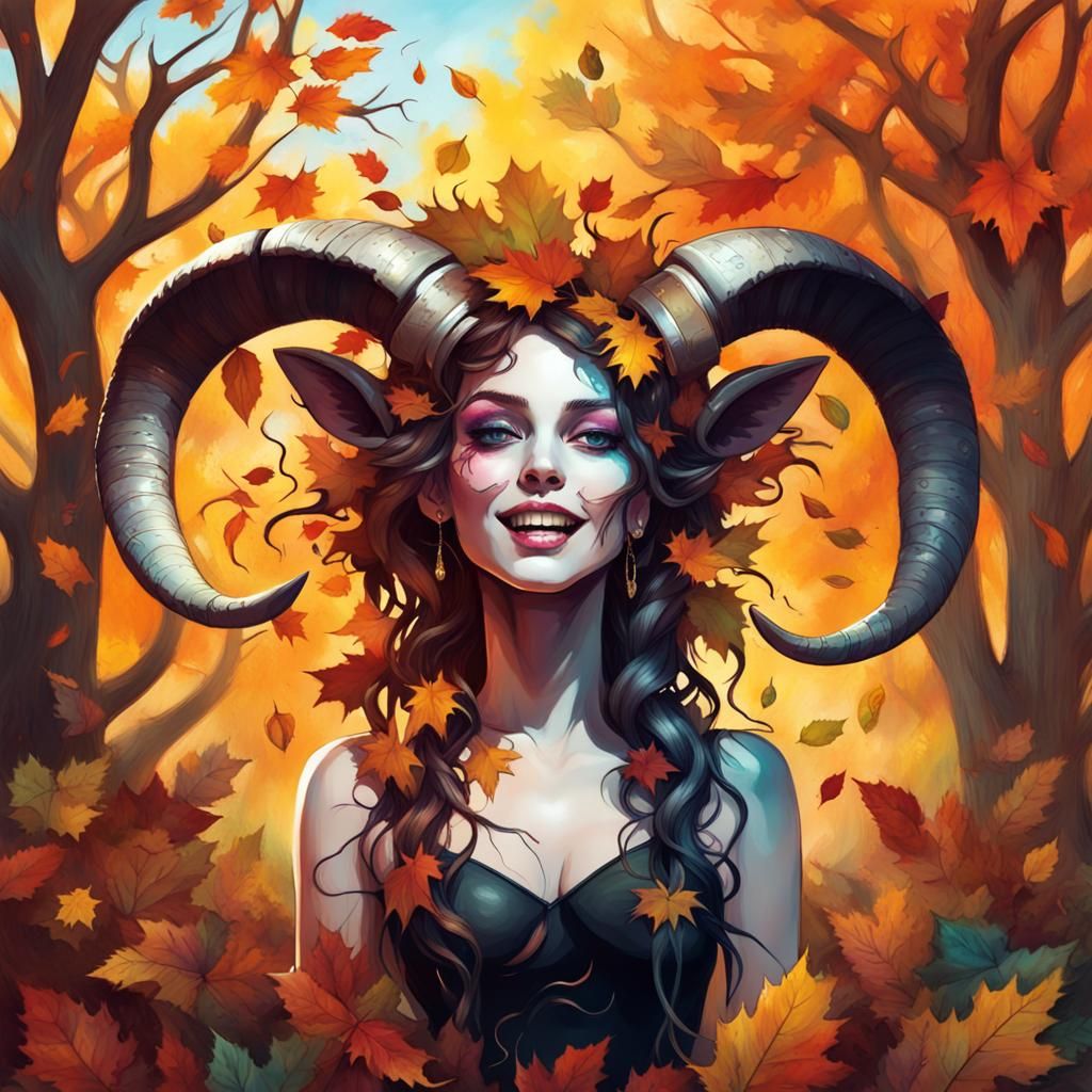 Laughing Dark Dryad in Autumnal Graffiti Art