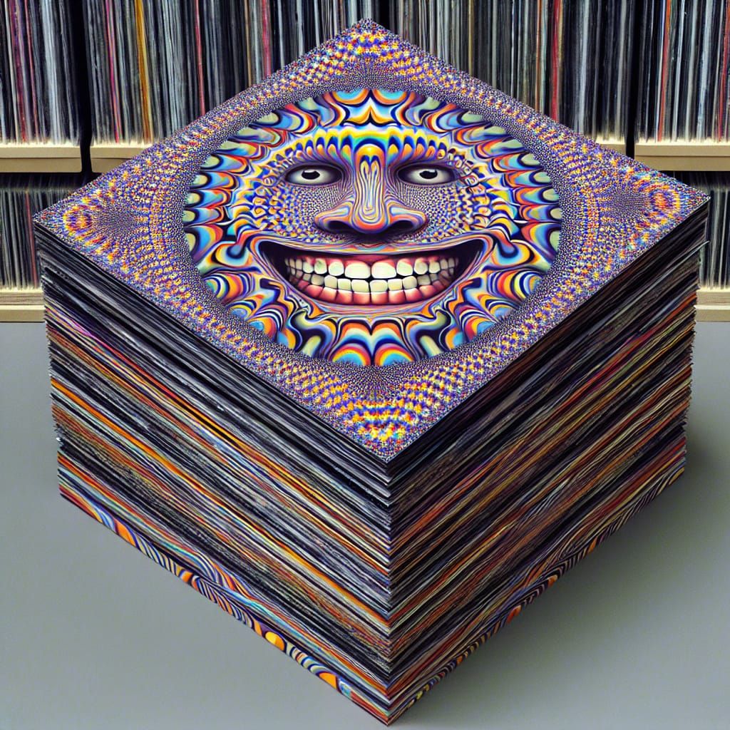 Psychedelic Vinyl Records with Smiling Face Design