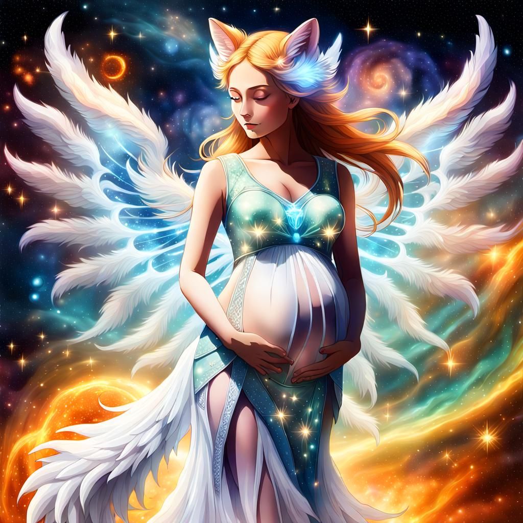 Nine-Tailed Fox Angel Hybrid in Cosmic Setting