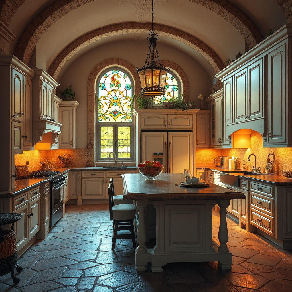 Italian-Style Fantasy Kitchen with Stained Glass