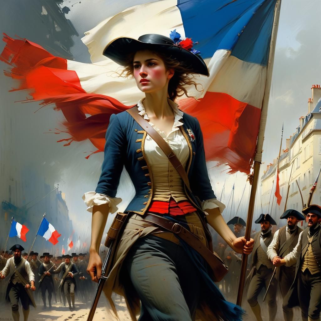 French Revolution: Woman with Flag in Oil Painting Style