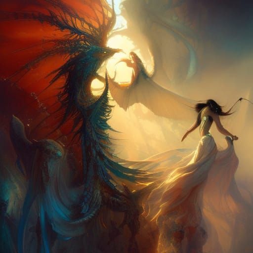 Yin Yang Angel and Demon in Iridescent Colors