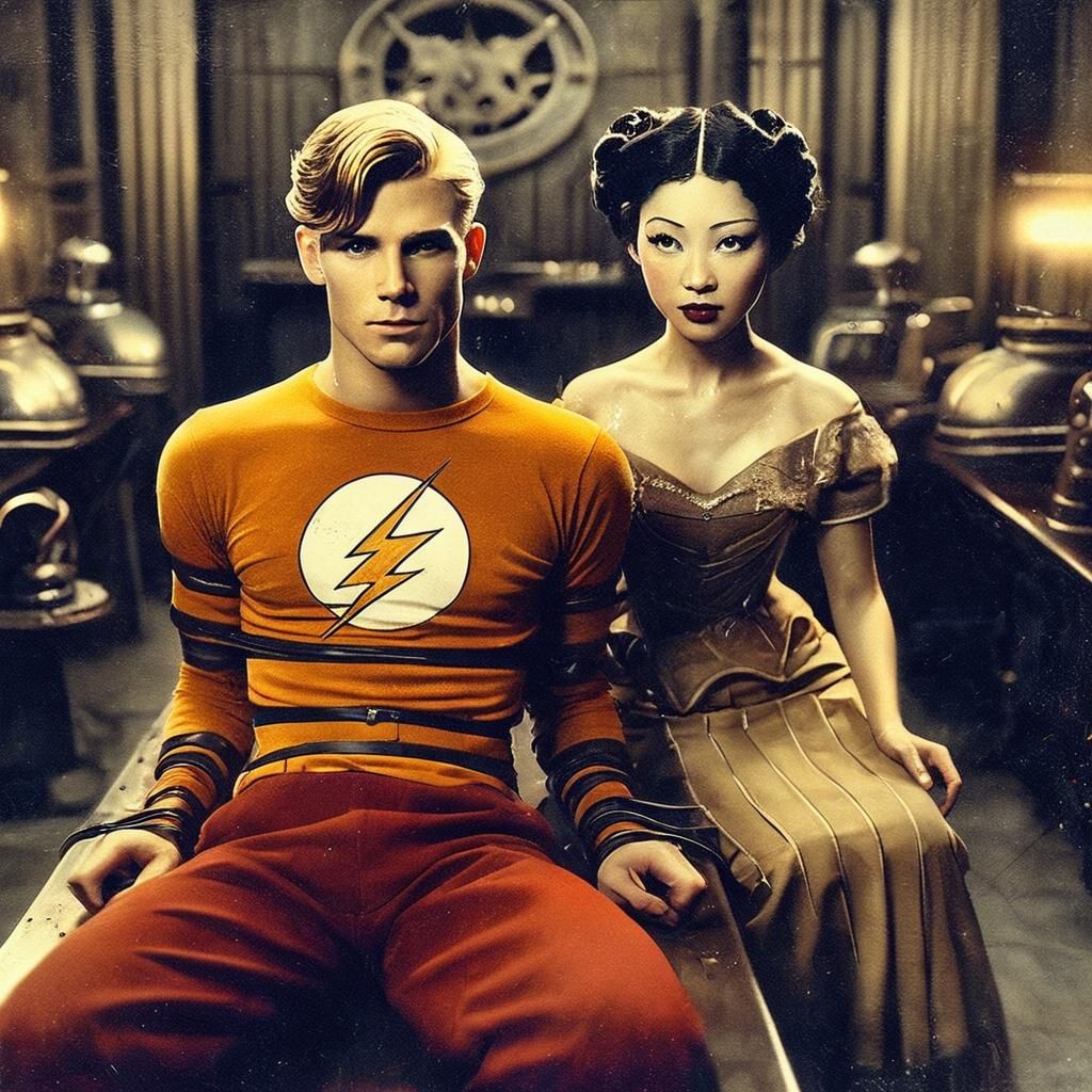 Flash Gordon in Steampunk Starship: Retro-Futuristic Illustr...