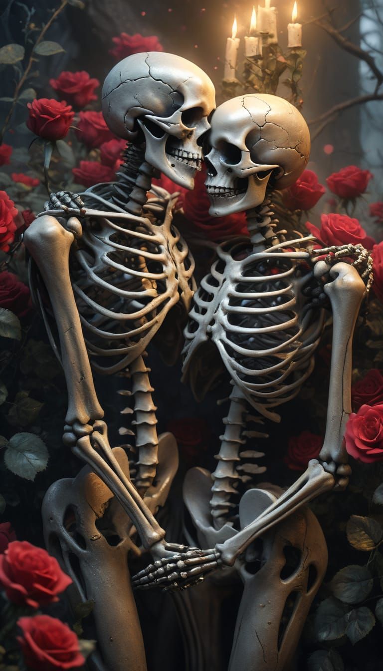 Romantic Skeleton Couple in Dark Fantasy Art
