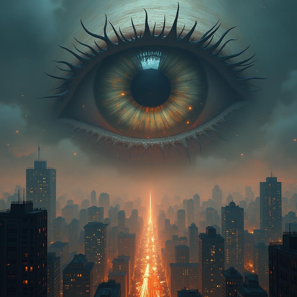 Giant Eye Observes City in Matte Painting Style