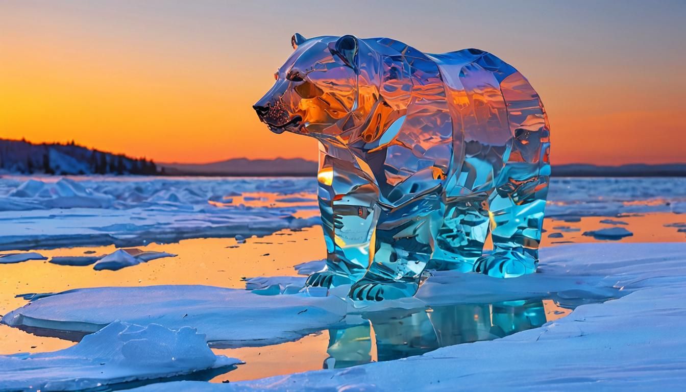 Icy Blue Bear at Sunset: Hudson River School Style