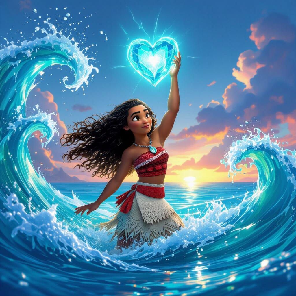 Goddess Moana Holds Glowing Heart of the Ocean Gem
