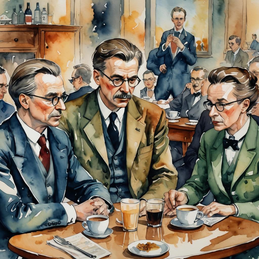 Philosophers Chat: A Watercolor Caricature