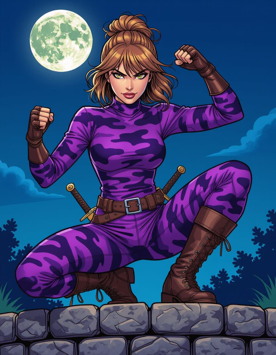 Confident Woman Kicking in Manga Comic Book Style