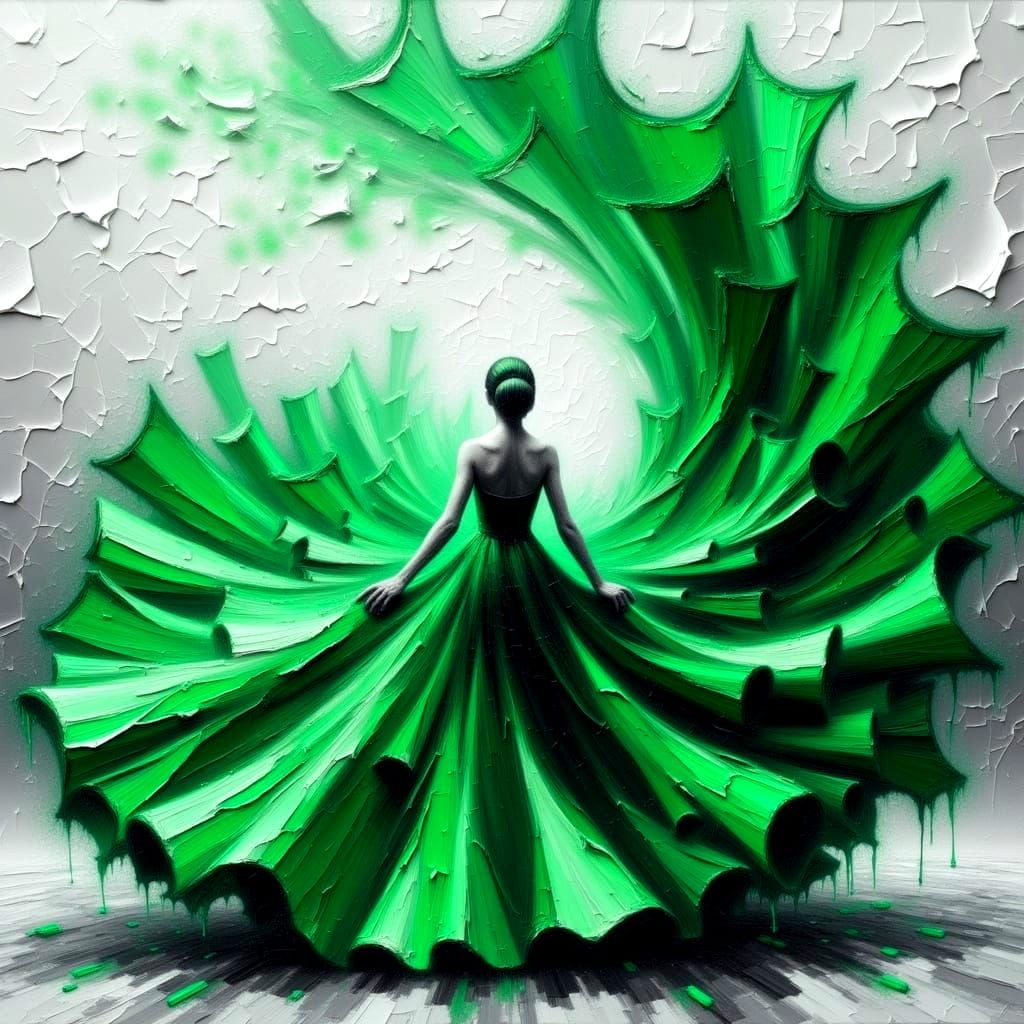 Ethereal Green Goddess in Impasto Brushstrokes