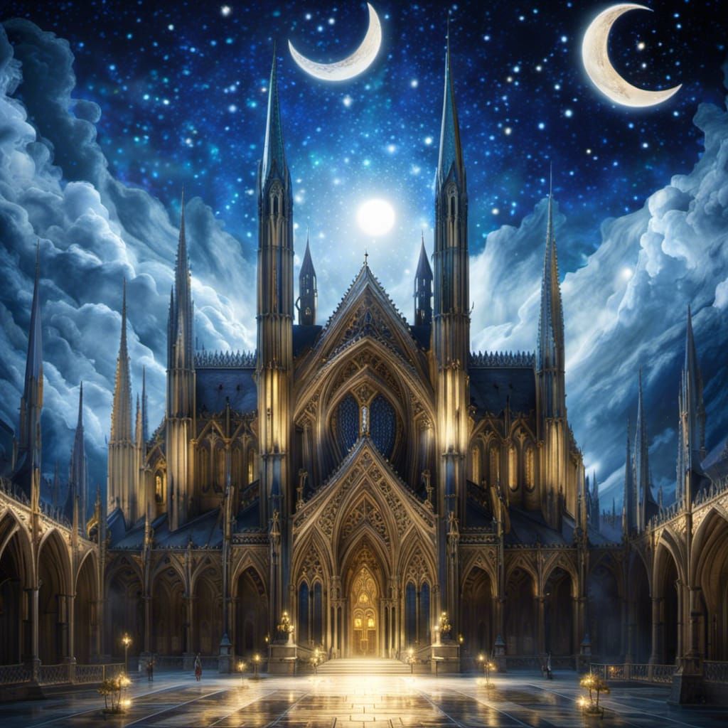 Gothic Cathedral Bathed in Moonlight: Fantasy Art