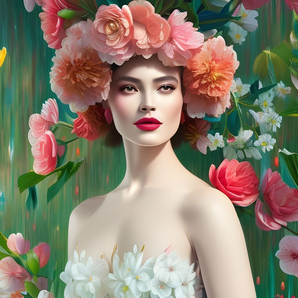Elegant Woman with Tulips in Hyperrealistic Style