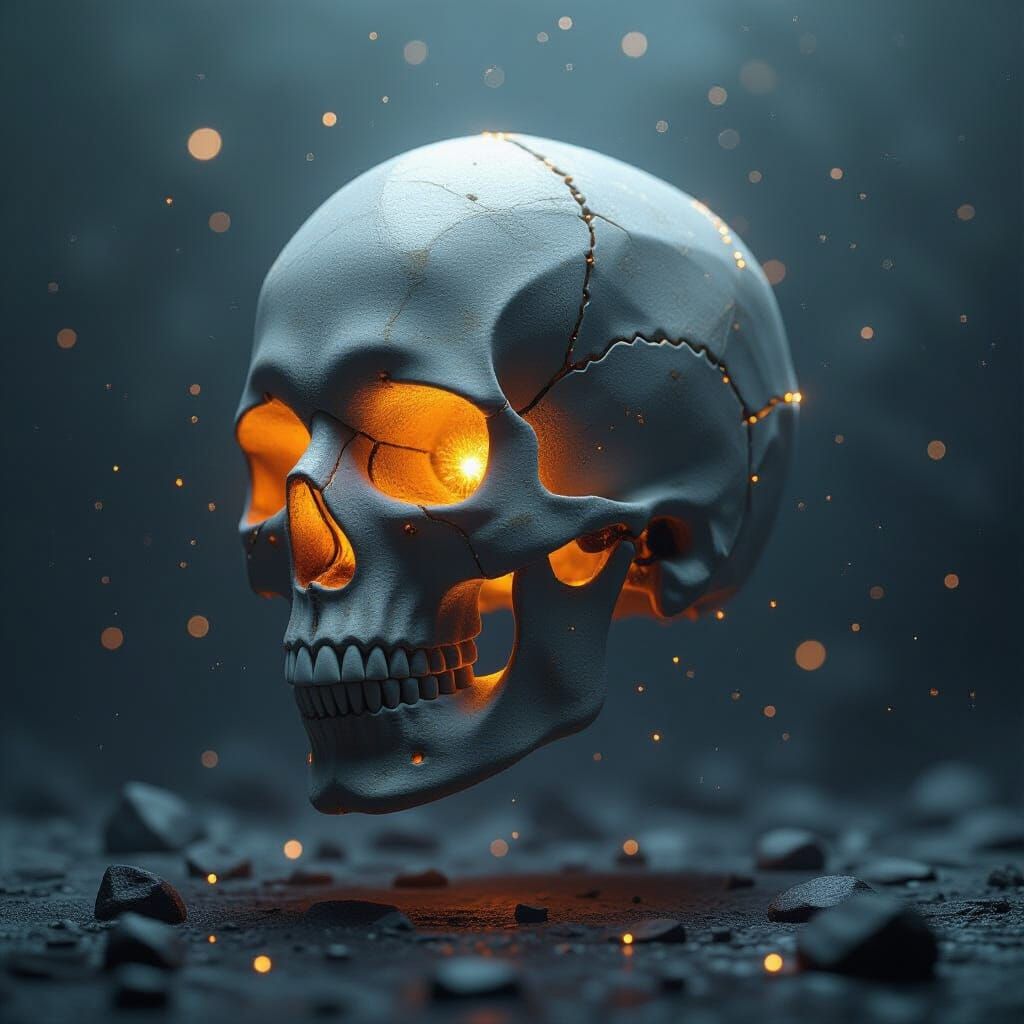 Geometric Skull Floating in Space, Digital Art