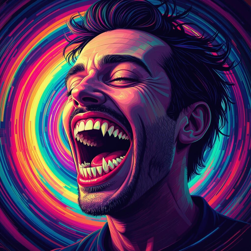 Surreal Man With Spinning Circle Mouth Full of Teeth