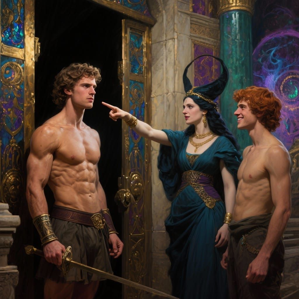 Theseus Confronts Medea at Palace Gates in Heroic Realism St...