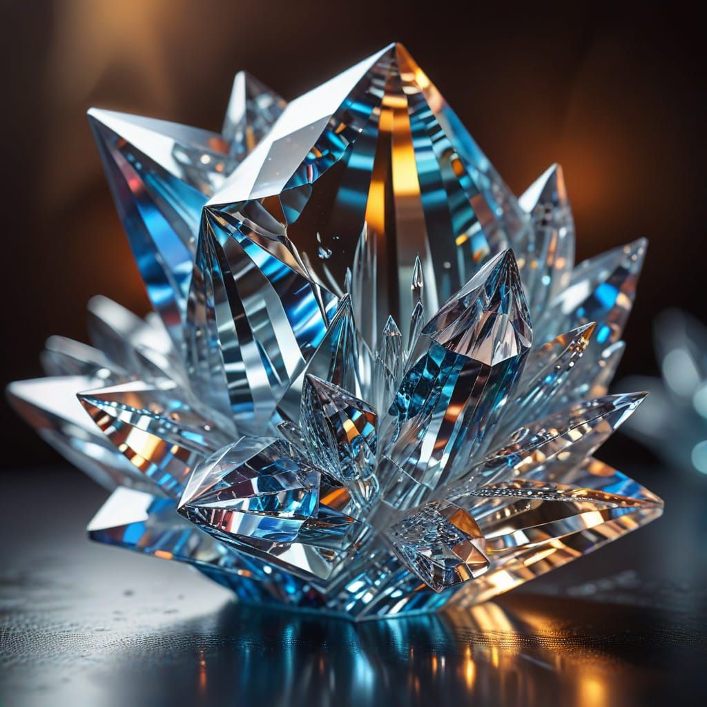 Dazzling Crystal Sculptures Reflecting Light: Hyperrealistic...