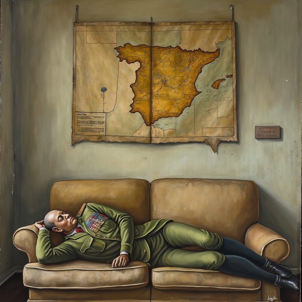 Worn Map of Spain with Sleeping Colonel