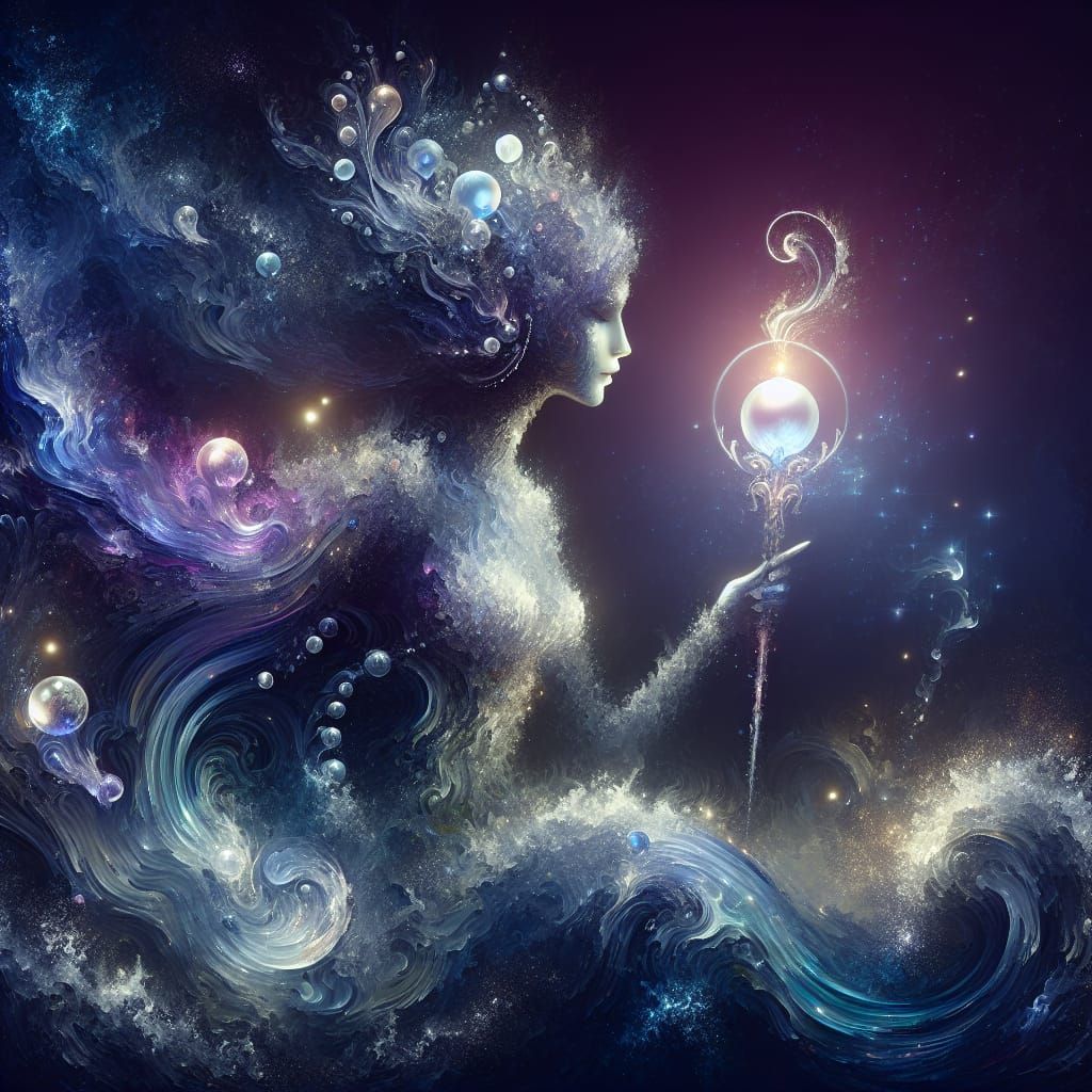 Ethereal Water Woman with Pearl Staff: Fantasy Art