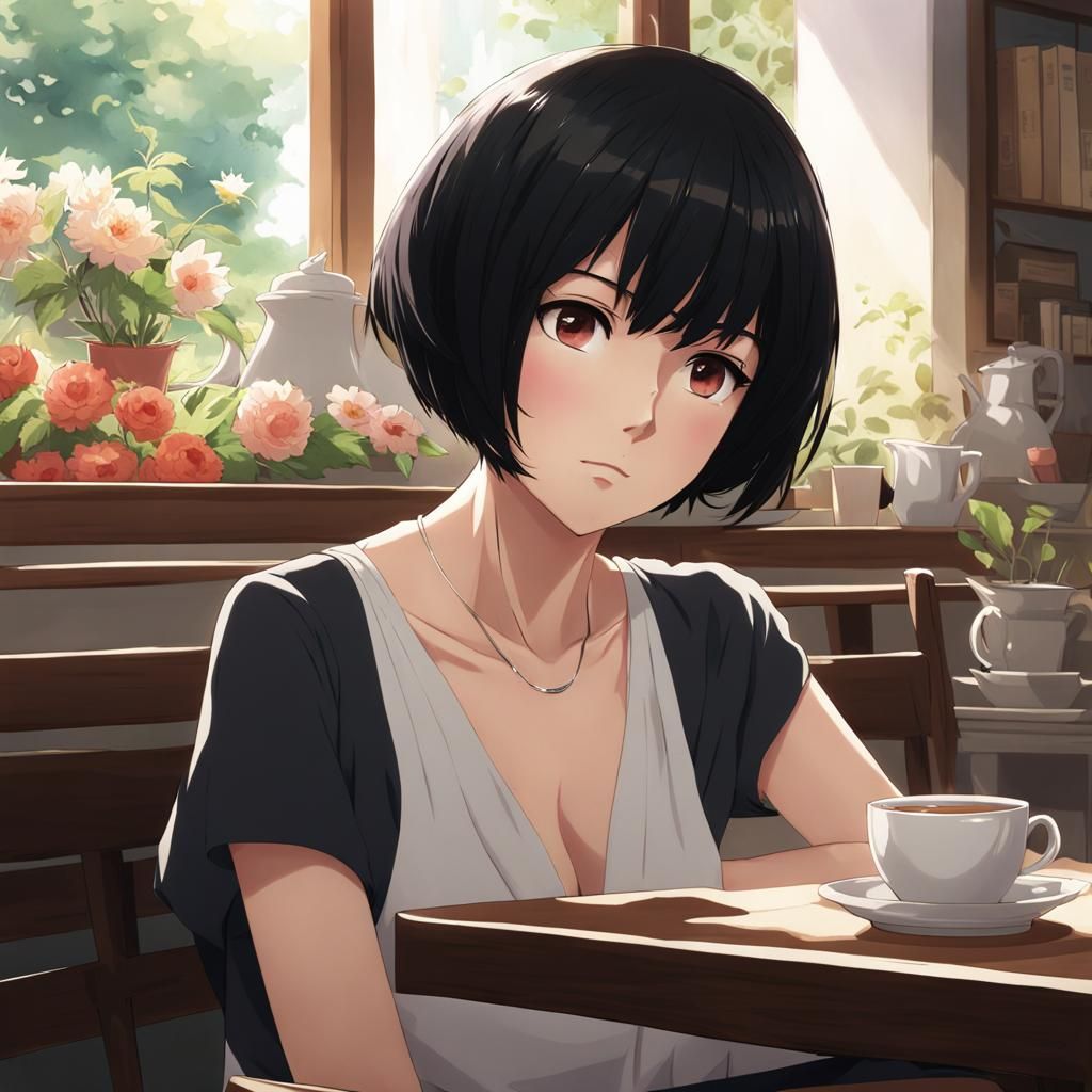 Anime Style Woman at Morning Table