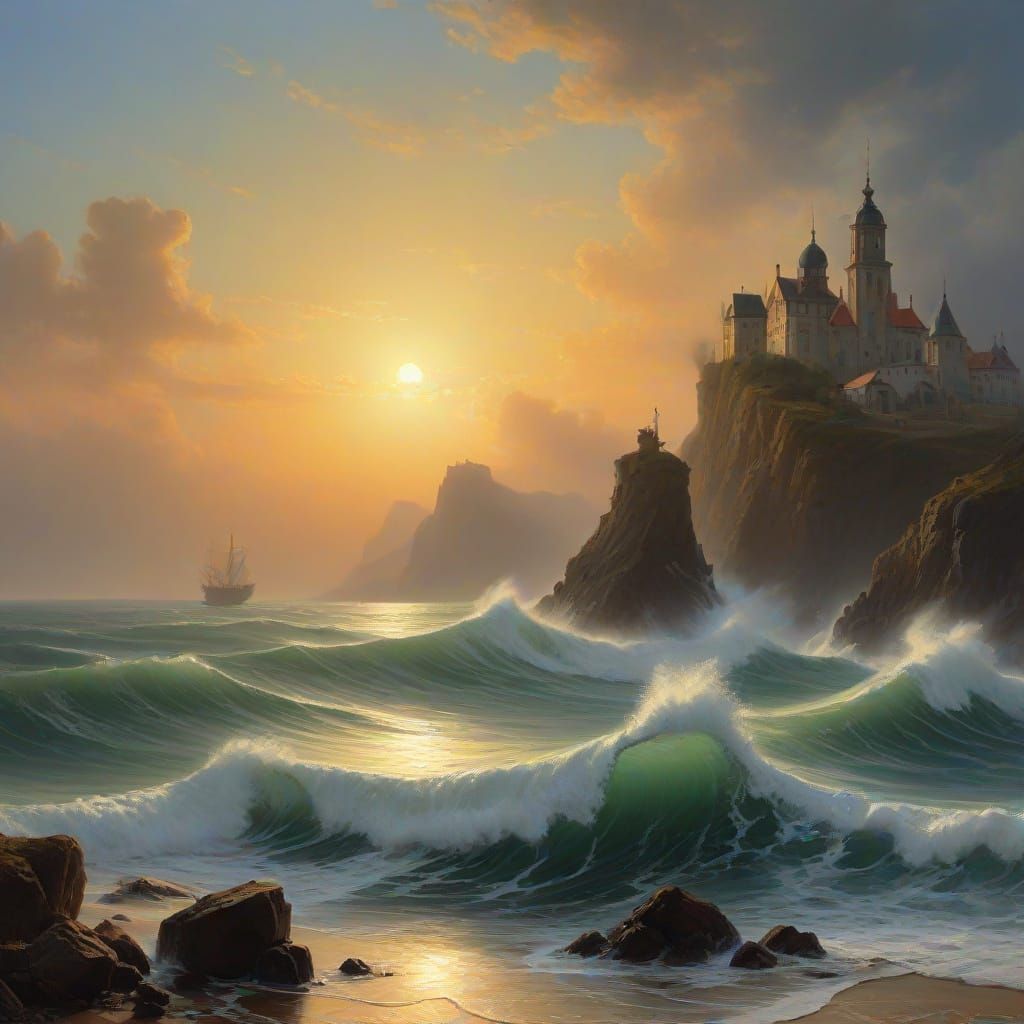 Majestic Wave in Classic Oil Painting Style