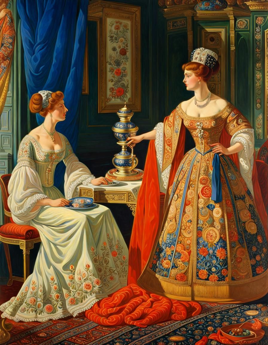 Women's Strength: Matte Oil Painting by Kustodiev