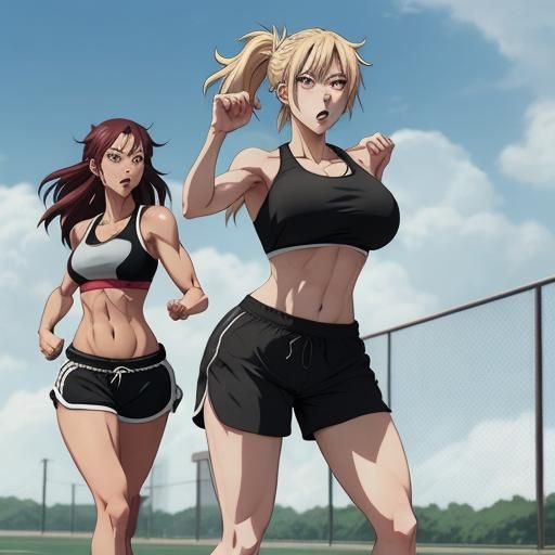 Jogging Women Staredown in Anime Manga Style