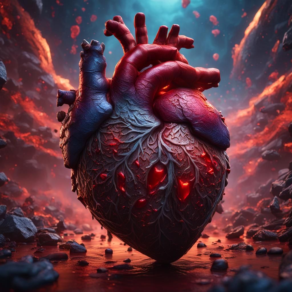 Detailed Heart in Hands: Fantastical Digital Art