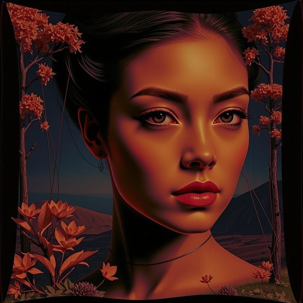 Vibrant Botanic Landscape with Gilded Trees