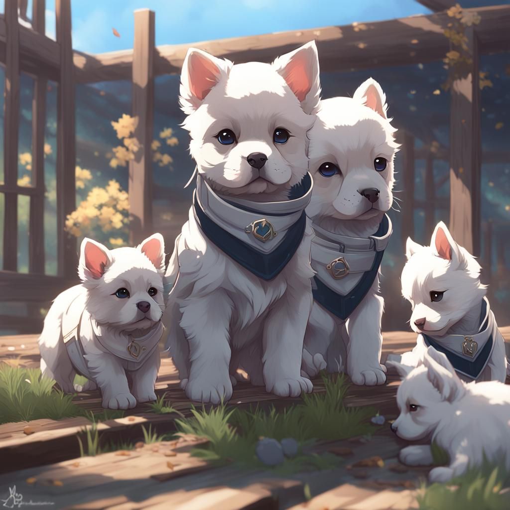 Anime Style Puppies in 3D Digital Art