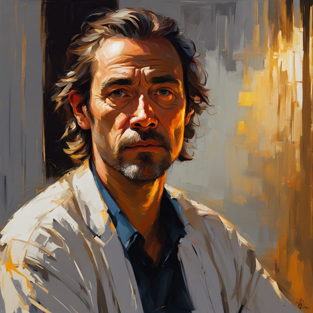 Expressive Male Portrait in Oil Painting Style