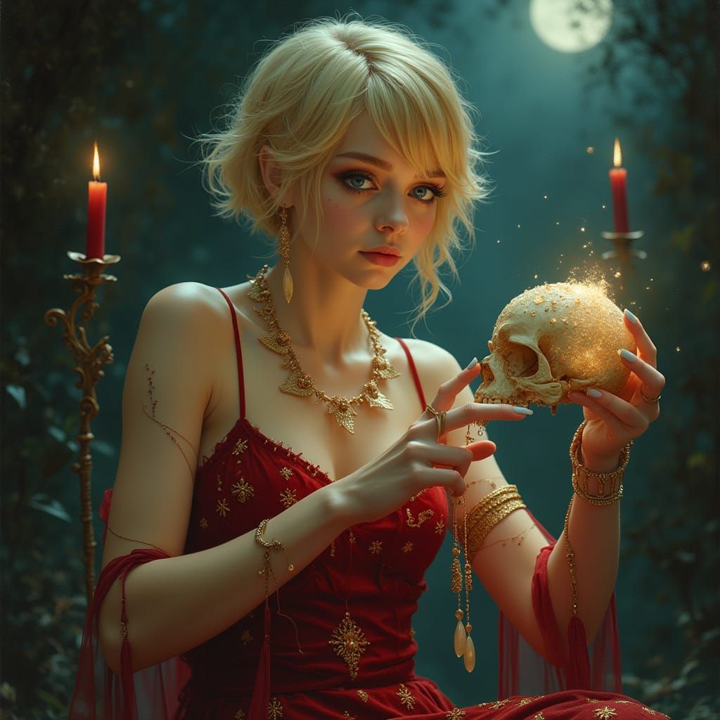 Modern Day Sorceress in Red Velvet Regalia