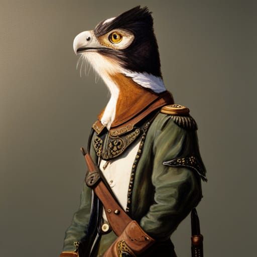 Anthropomorphic Kestrel in 18th Century Military Outfit
