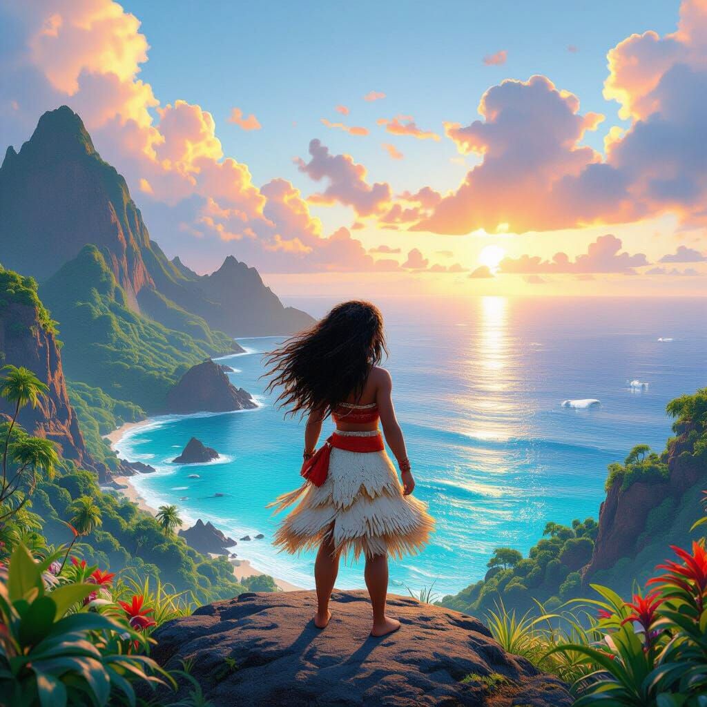 Moana Overlooking the Ocean in Detailed Matte Painting