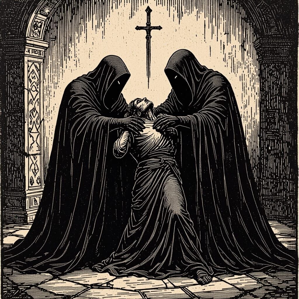 Nazguls Grabbing Figure in Gustave Doré Style