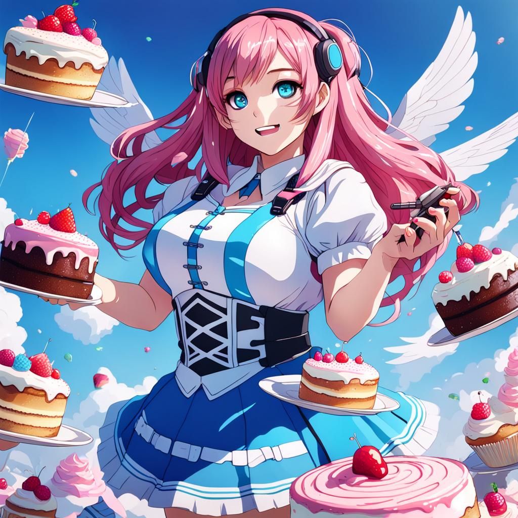 Anime Girl Fed Cakes by Drone