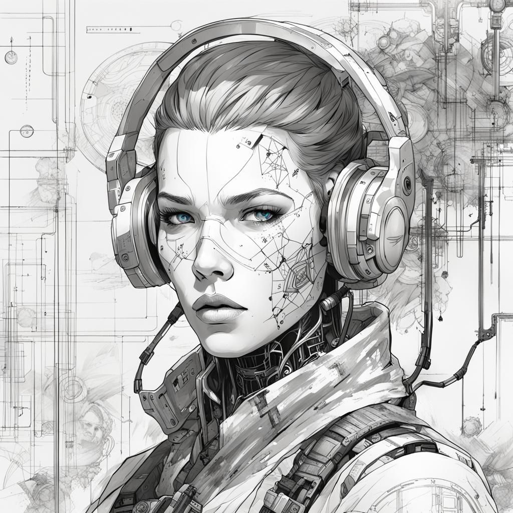 Woman Mage in Technical Concept Art Style