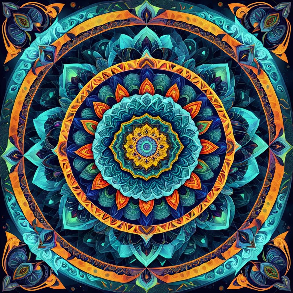 Intricate Geometric Mandala with Cosmic Background