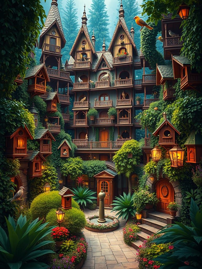 Birdhouse Hotel Courtyard: Detailed Matte Painting