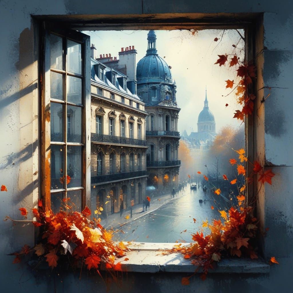 Ethereal Parisian Window in Autumnal Masterpiece Style