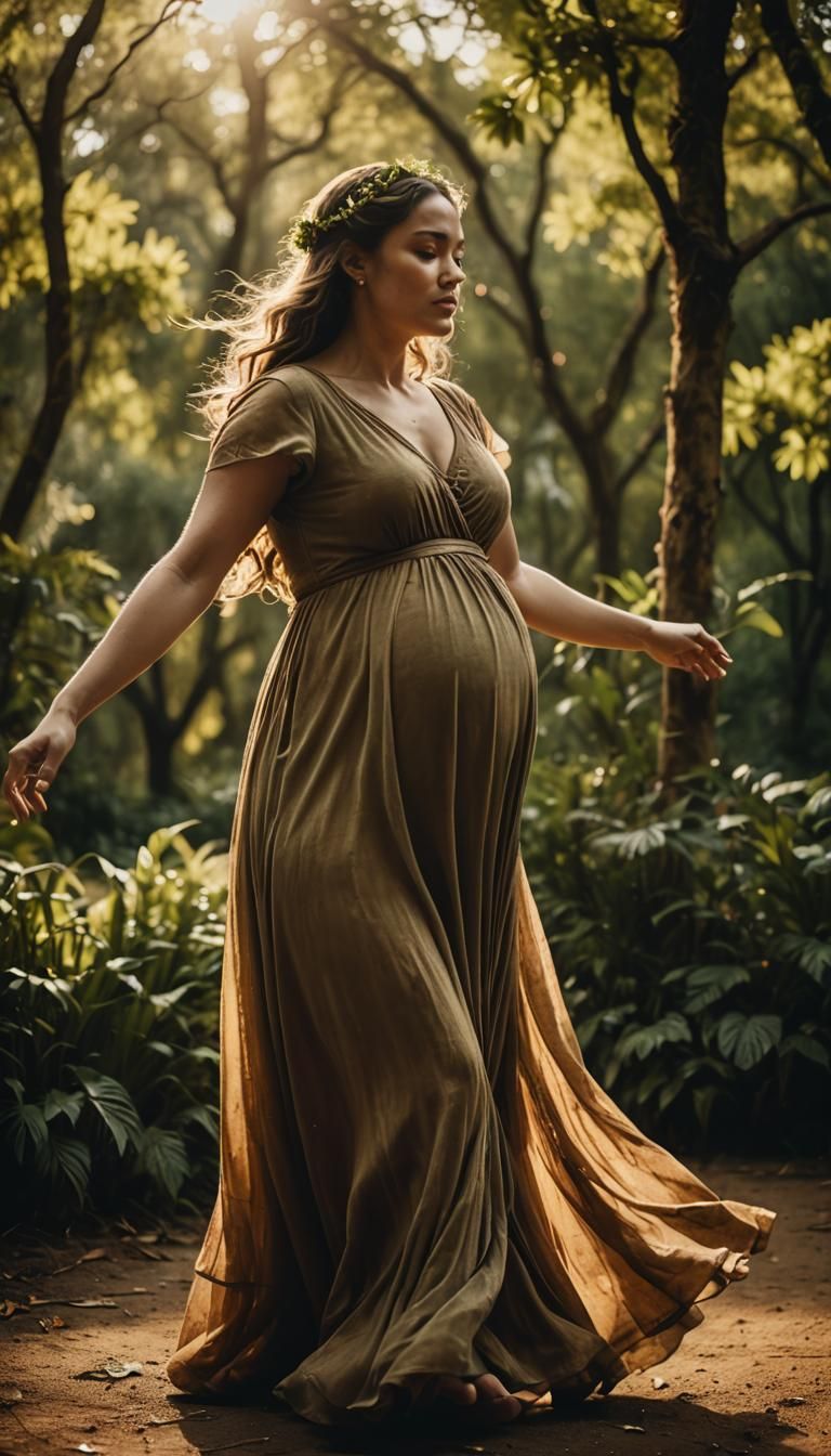 Pregnant Dancer in Earthy Tones: Cinematic Portrait