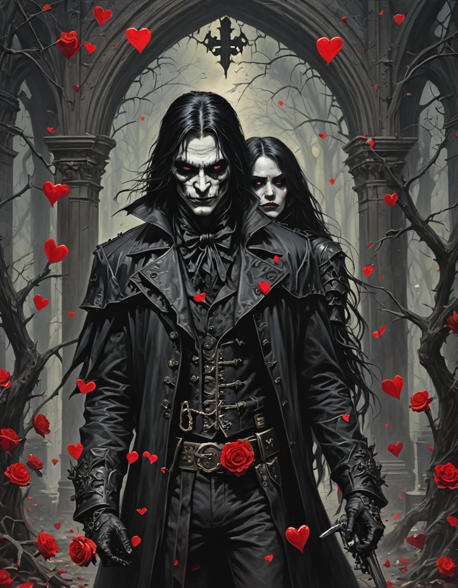 Dark Gothic Romance Scene in Sinister Style