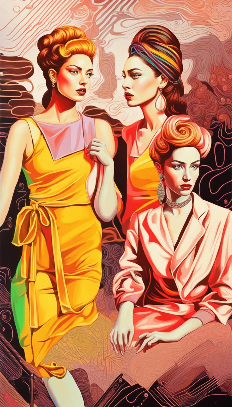 Hyperrealistic Women in Neon Hues, Tretchikoff Style