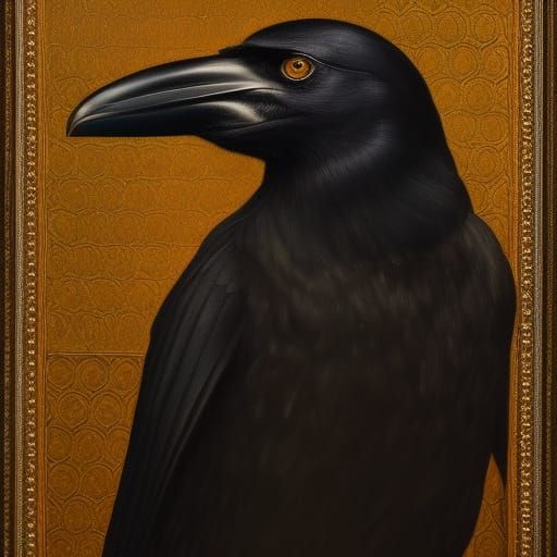 Hyperrealistic Crow in Moody Oil Painting