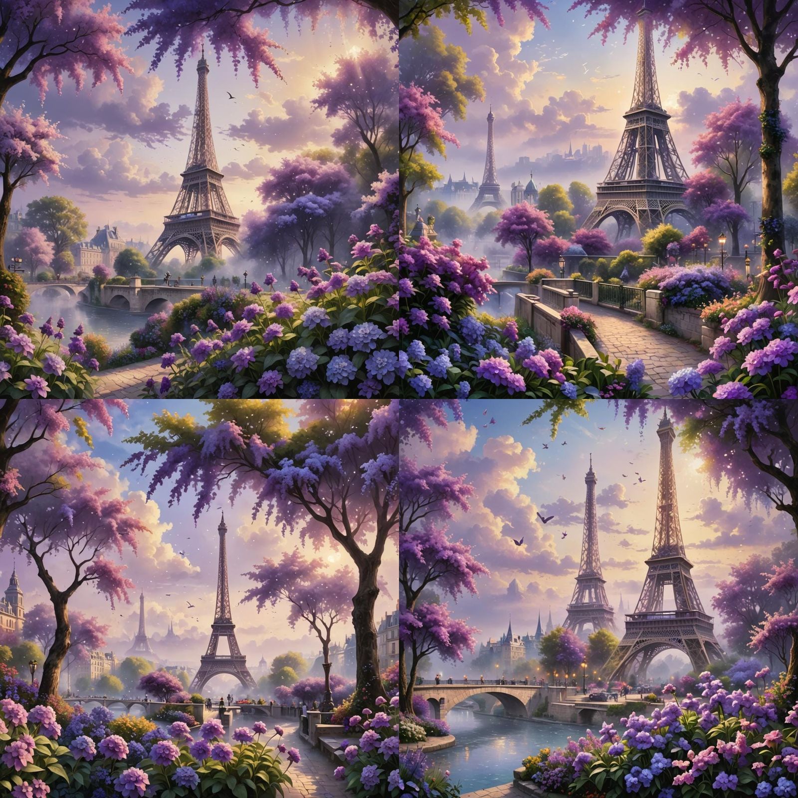 Paris Summer Scene with Eiffel Tower in Fantasy Style