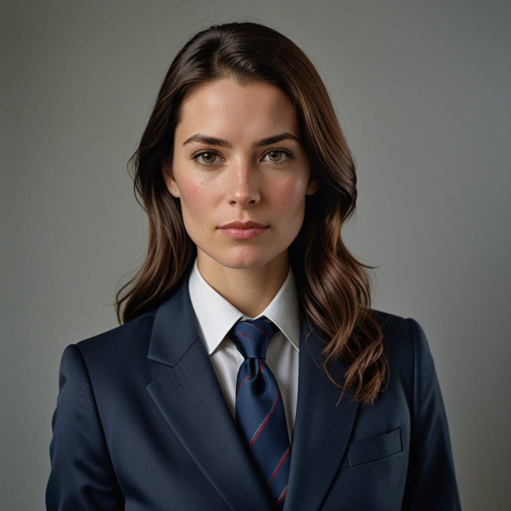 Elegant Businesswoman in Silk Suit, Captured in Sharp Focus